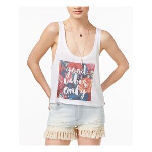 KID-DANGEROUS Womens White Good Vibes Only Sleeveless Crop Top Size: M